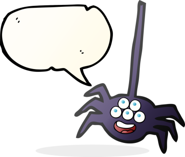 Bir insan tarafından çizilmiş serbest konuşma balonu karikatürü Cadılar Bayramı örümceği