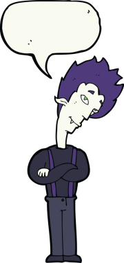 Bir insan tarafından çizilmiş, konuşma balonu olan bir vampir.