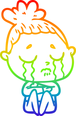 Gökkuşağı gradyan çizgi çizimi. Bir insan tarafından çizilmiş ağlayan bir kadın.