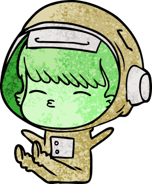 Bir insan tarafından çizilmiş meraklı astronot çizgi filmi.