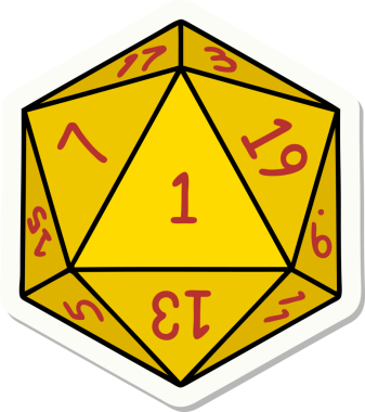 Bir insan tarafından çizilmiş doğal 1 D20 zar etiketi.
