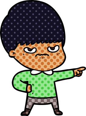 Bir insan tarafından çizilmiş sinirli çizgi film çocuğu.