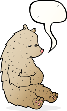 Bir insan tarafından çizilmiş konuşma balonu olan sevimli çizgi film ayısı.