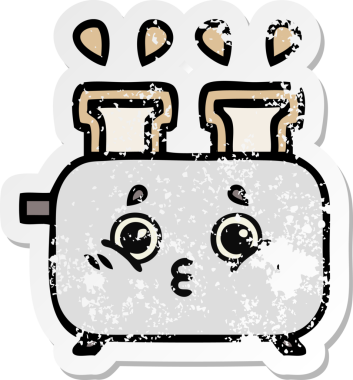 Bir insan tarafından çizilmiş bir ekmek kızartma makinesinin hüzünlü çıkartması.