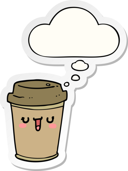 Bir insan tarafından çizilmiş bir çıkartma olarak düşünce baloncuklu kahveyi çıkar.