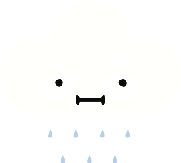 Bir insan tarafından çizilmiş bir yağmur bulutunun düz renkli retro karikatürü