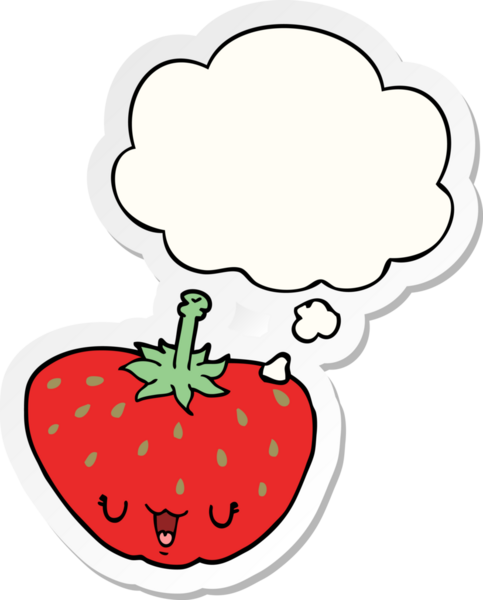 İnsan tarafından çizilmiş bir çıkartma olarak düşünce baloncuklu karikatür çileği.