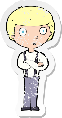 Bir insan tarafından katlanmış kolları olan bir çizgi film karakterinin gerilmiş çıkartması.