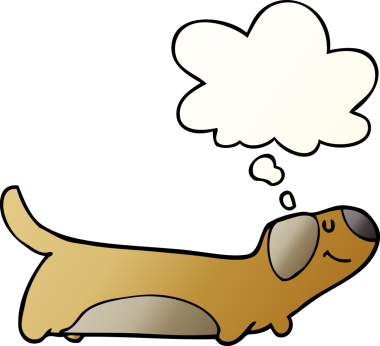 Düşünce baloncuğu olan çizgi film köpeği bir insan tarafından çizilmiş.