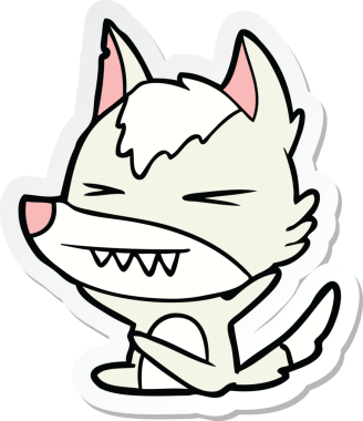 Bir insan tarafından çizilmiş kızgın bir kurt çizgi filminin çıkartması.