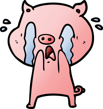 Bir insan tarafından çizilmiş ağlayan domuz çizgi filmi.