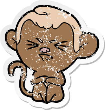 Bir insan tarafından çizilmiş kızgın bir maymunun sıkıntılı çıkartması.