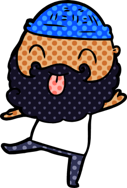 Bir insan tarafından çizilmiş sakallı, dans eden bir adam.