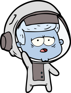 Bir insan tarafından çizilmiş yorgun astronot çizgi filmi.