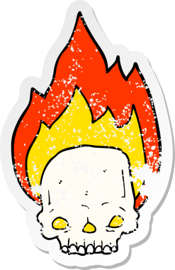 Bir insan tarafından çizilmiş korkunç bir karikatür alevli kafatası.