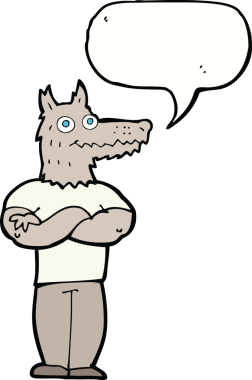 Bir insan tarafından çizilmiş konuşma balonu olan bir kurt adam.