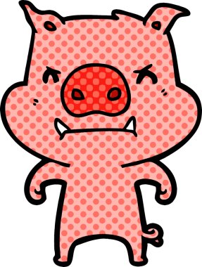 Bir insan tarafından çizilmiş kızgın çizgi film domuzu.