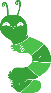 Bir insan tarafından çizilmiş düz renk çizgi film mutlu tırtıl