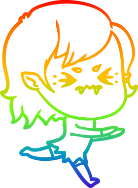 Gökkuşağı gradyan çizgi çizimi Bir insan tarafından çizilmiş rahatsız bir vampir kız çizgi filmi