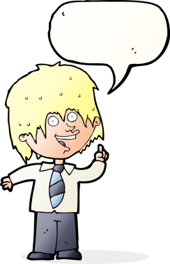 Bir insan tarafından çizilmiş konuşma baloncuğu fikri olan çizgi film çocuğu.