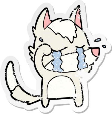 Bir insan tarafından çizilmiş üzgün bir çizgi film çıkartması, ağlayan kurt gözü.