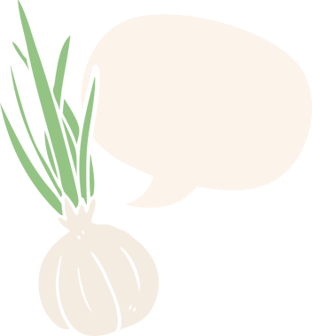 bir insan tarafından çizilmiş, konuşma baloncuklu sarımsak ampulü.