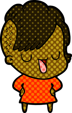 Bir insan tarafından çizilmiş hippi saç kesimli sevimli bir çizgi film kızı.