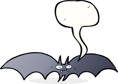 Bir insan tarafından çizilmiş konuşma balonlu vampir yarasa çizgi filmi.