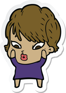 Bir insan tarafından çizilmiş bir karikatür kadının çıkartması.