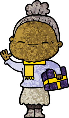 Bir insan tarafından çizilmiş barışçıl yaşlı bir kadın.