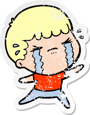 Bir insan tarafından çizilmiş ağlayan bir karikatürcünün sıkıntılı çıkartması.