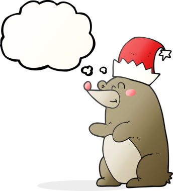 Bir insan tarafından çizilmiş Noel şapkası takan serbest çizim baloncuk ayısı.