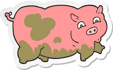 Bir insan tarafından çizilmiş bir domuzun çıkartması.