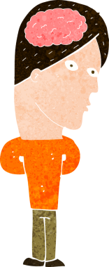 Bir insan tarafından çizilmiş büyük beyinli çizgi film adamı.