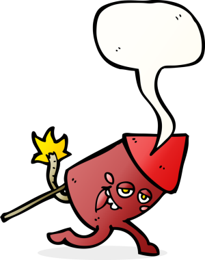 bir insan tarafından çizilmiş komik bir havai fişek karakteri.