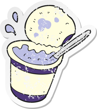 Bir insan tarafından çizilmiş bir yoğurt kutusunun gerilimli yapıştırması.