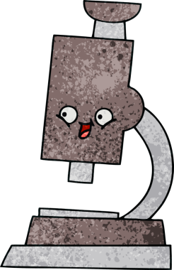 Bir insan tarafından çizilmiş mikroskobun retro grunge desen karikatürü