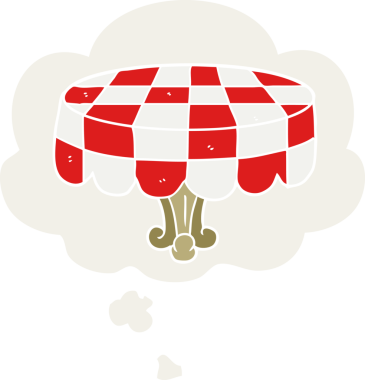 Düşünce baloncuğu olan karikatür masası insan tarafından çizilmiş.