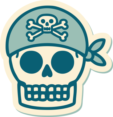 Bir insan tarafından çizilmiş geleneksel bir korsan kafatası dövmesi.