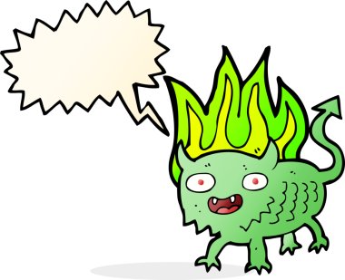 Bir insan tarafından çizilmiş konuşma balonu olan küçük bir iblis.