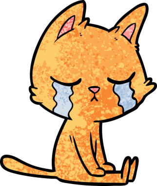 Bir insan tarafından çizilmiş ağlayan çizgi film kedisi.