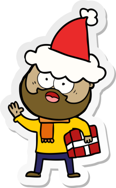 Bir insan tarafından çizilmiş Noel Baba şapkası giymiş sakallı bir adamın el yazısı.