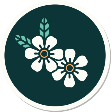 Bir insan tarafından çizilmiş geleneksel çiçek stiliyle dövme çıkartması.