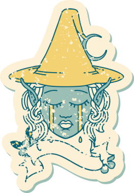 Retro Dövme Tarzı Hüzünlü Elf Büyücüsü karakteri bir insan tarafından çizilmiş