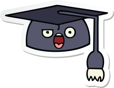 Bir insan tarafından çizilmiş şirin bir çizgi film mezuniyet şapkasının çıkartması.