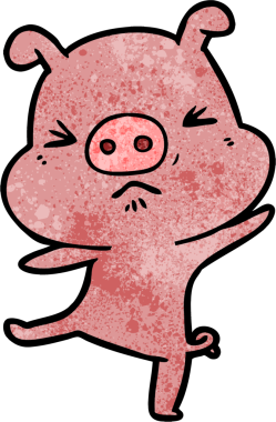 Bir insan tarafından çizilmiş öfkeli domuz çizgi filmi.