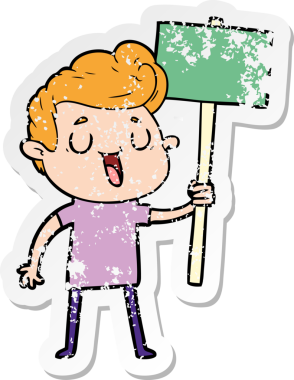 Bir insan tarafından çizilmiş mutlu bir çizgi film karakterinin sıkıntılı çıkartması.