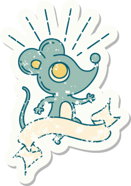 Bir insan tarafından çizilmiş dövme stili fare karakterinin eski bir çıkartması.