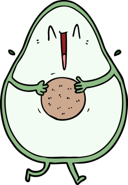 Bir insan tarafından çizilmiş mutlu avokado çizgi filmi.