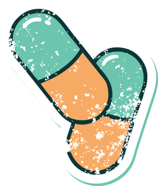 Bir insanın çizdiği hapların sembolik dövmeli görüntüsü.